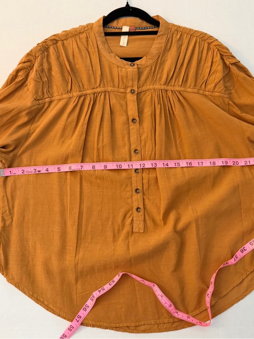 Pilcro Gathered Lightweight Yoke Button-Front Blouse Mustard Size S Cotton Blend - Picture 6 of 10